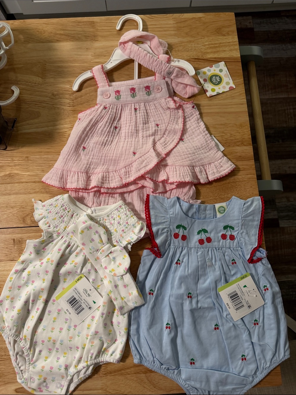 Little Me Pink, Blue and White Baby Girls Matching Set - 3pc